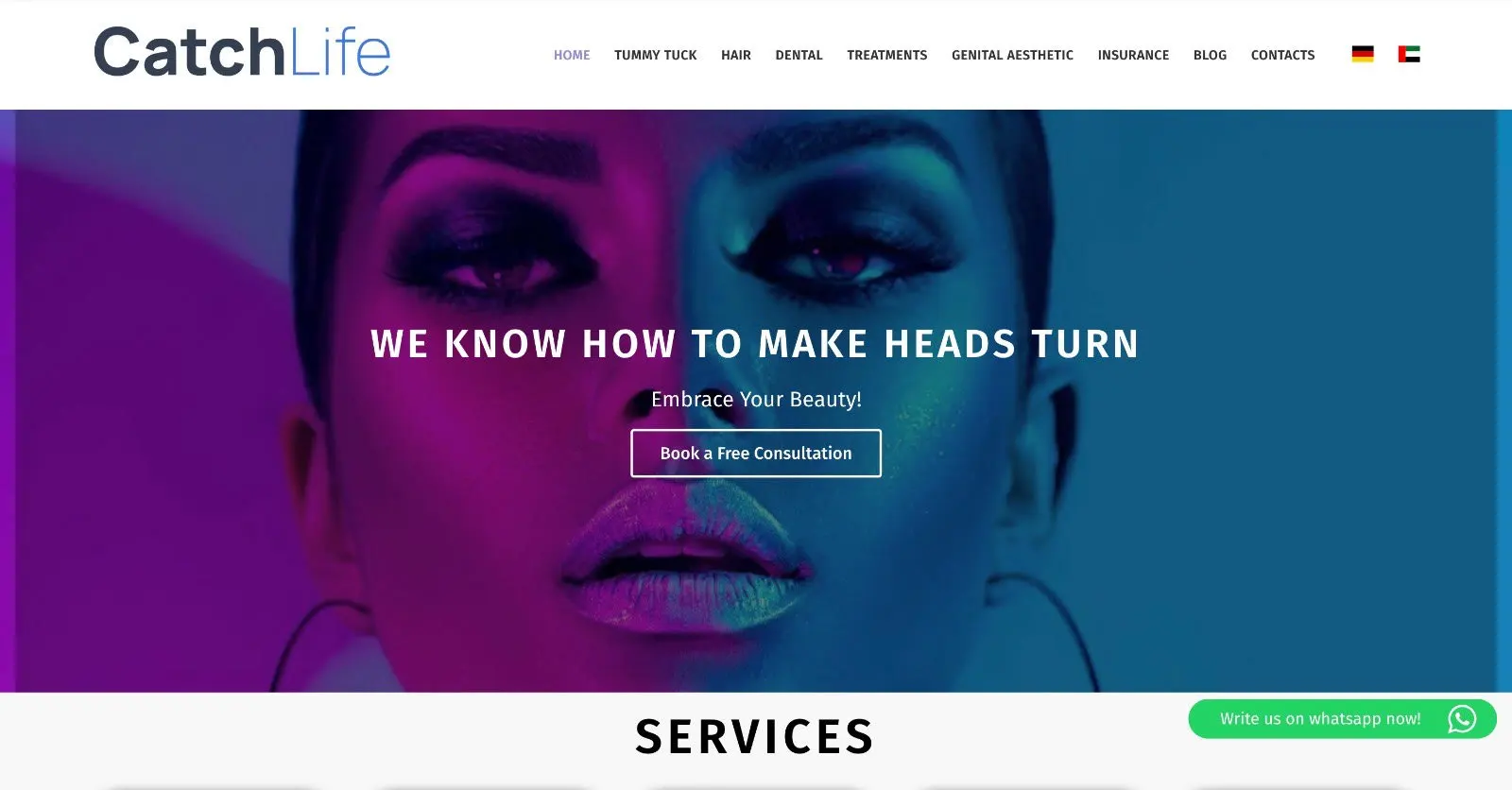 Desktop version of main page of medical website