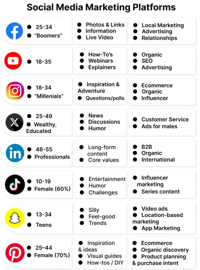 Social Media Marketing Platforms Info Chart